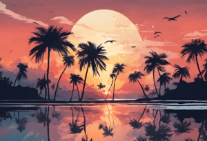 A sunset with palm trees